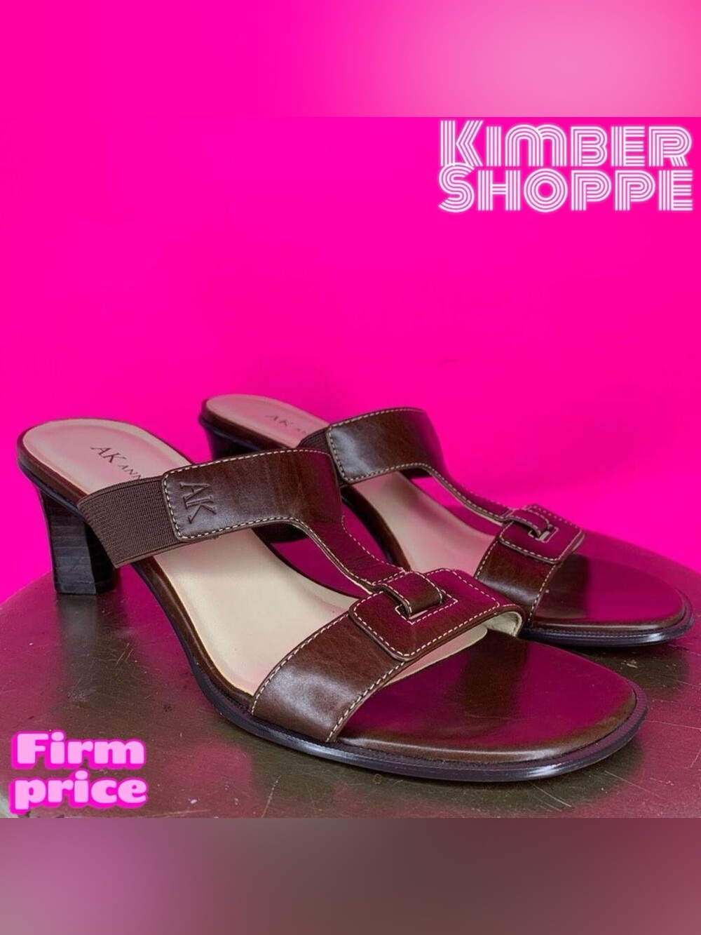 Anne Klein Belden Brown Leather Slip-On Open Toe Heeled Sandals US 7 UK 5 EU 37